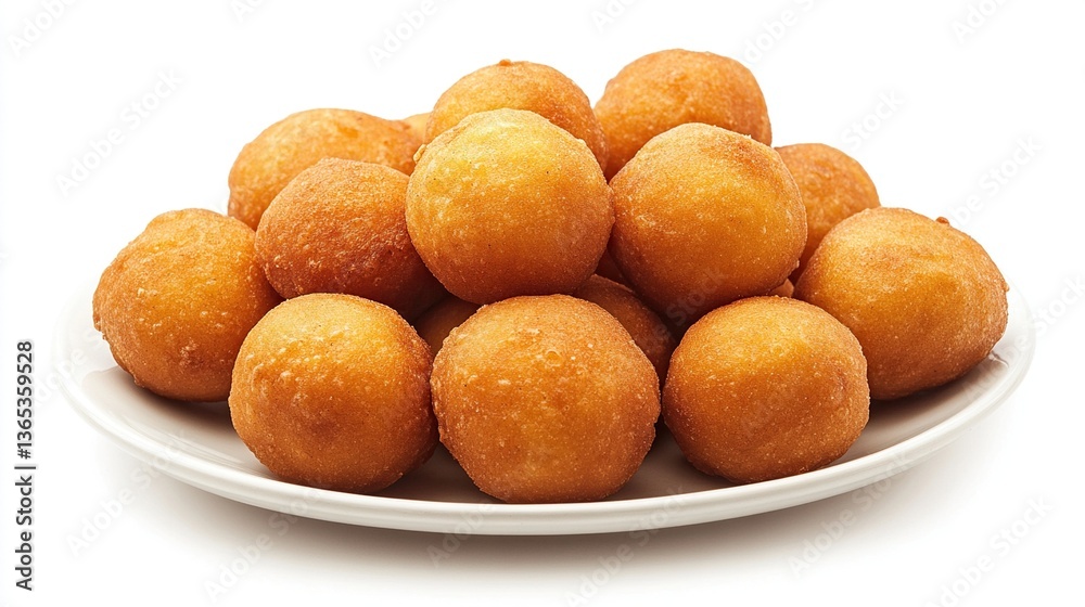 Golden-brown fried dough balls on a plate. (1) Golden-brown fried dough balls on a plate. (1)