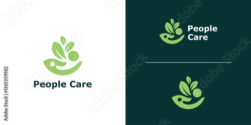 Human hands and tree with green leaves. Logo health care,organic,herbal,simple,elegant