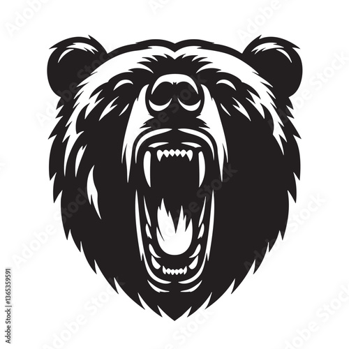 Wallpaper Mural Aggressive Grizzly Bear Head: A Monochrome Vector Illustration of a Roaring Bear Torontodigital.ca