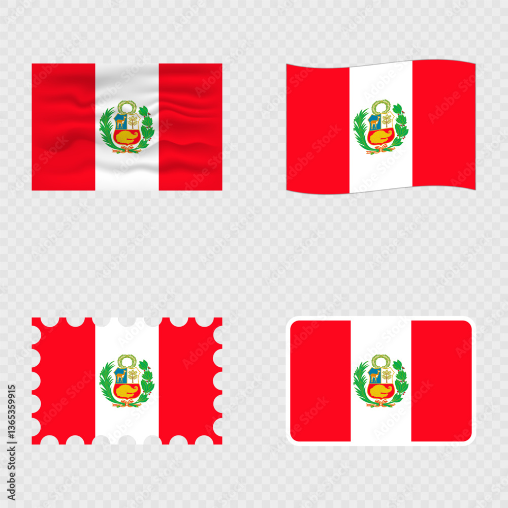 Fototapeta premium Peru national flag in four different styles.