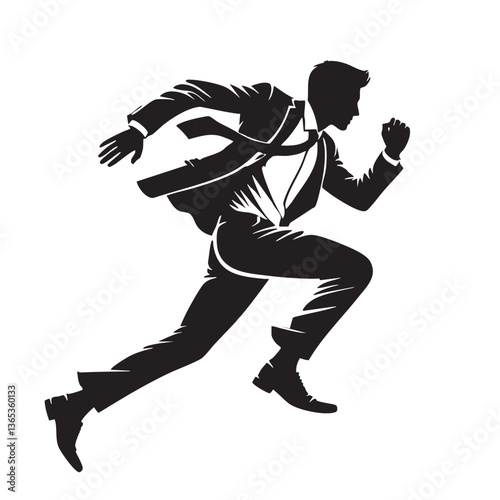 A Dynamic Businessman Running Towards Success.  A Powerful Image Representing Ambition, Speed, and Achievement in the Corporate World