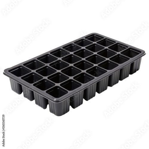A rectangular seed tray with multiple small cells designed for planting seeds and nurturing seedlings.