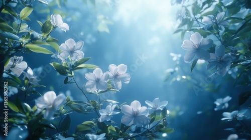 Blooming springtime blossoms in a mystical garden at twilight
