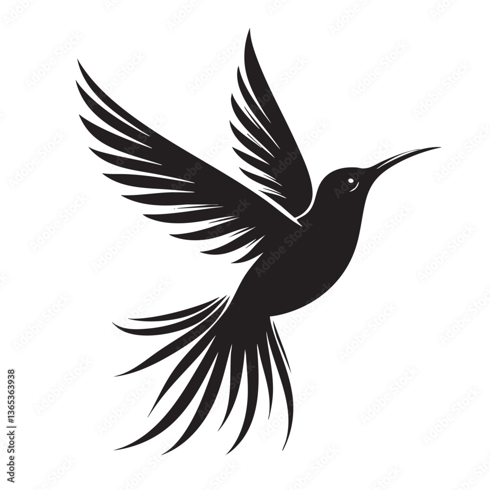 Fototapeta premium Hummingbird in Flight: Elegant Black Silhouette Vector Graphic