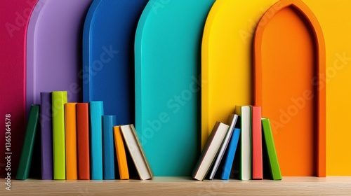 A collection of books with colorful spines.