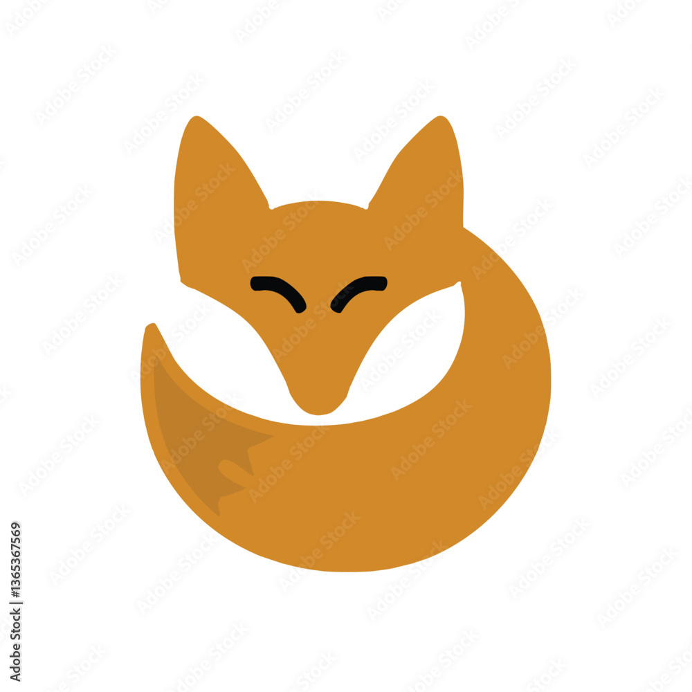 Obraz premium Vector Minimalist Fox Logo with a Navy Blue Silhouette in a Curled-Up Pose Featuring Clean Lines and White Outline