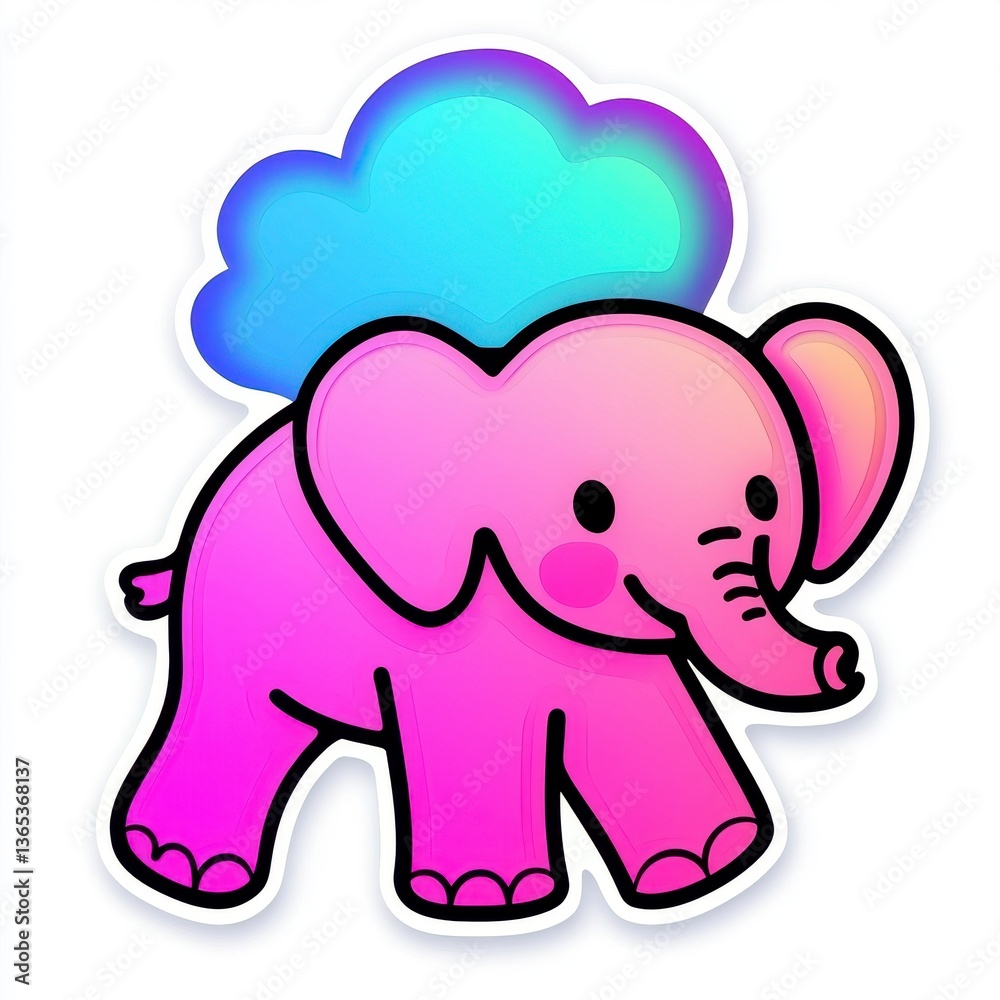 Fototapeta premium Cute Cartoon Elephant with Rainbow Cloud