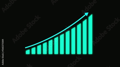 Graph chart showing marketing sales profit increasing. business graph showing success and profit concept. future target success plan business. cyan color business graph a black background....
