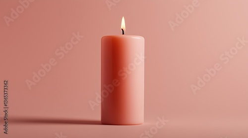 Wallpaper Mural Photograph of a single candle on a plain pink background. the candle is tall and cylindrical in shape, with a smooth surface. it is lit, with the flame burning brightly at the top. Torontodigital.ca