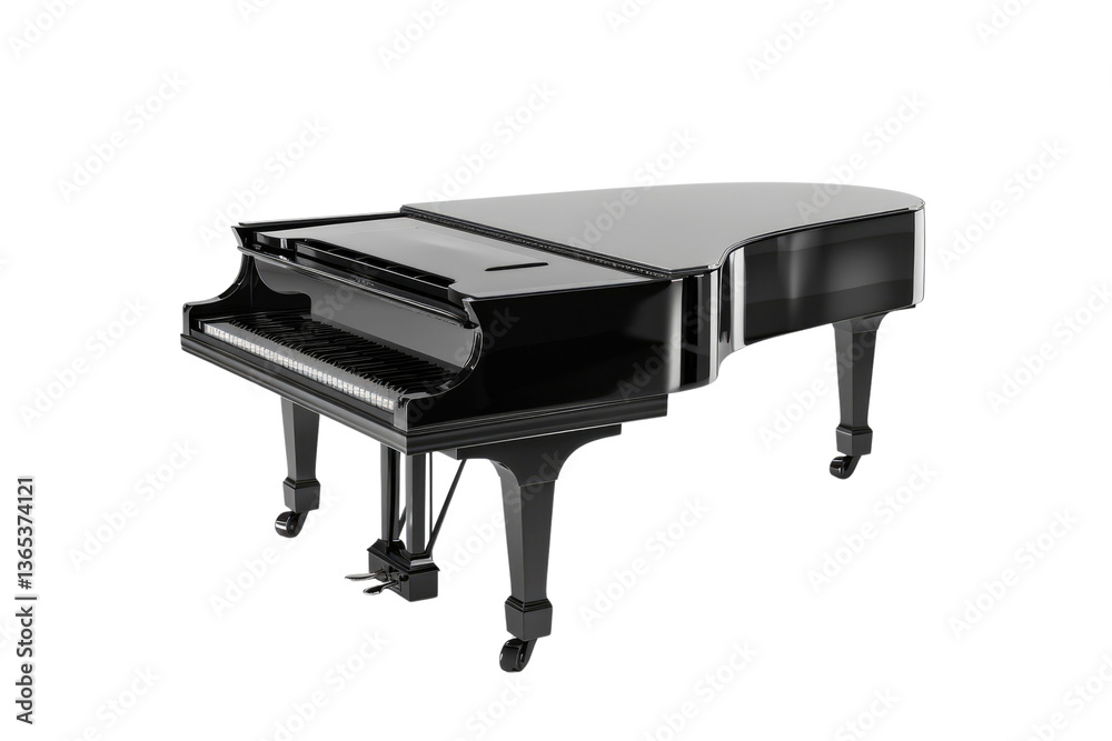 Black grand piano. Studio product photography isolated on white background. Ideal for music and instrument themed designs. Music equipment concept. Classic grand piano instrument concept. AIG57. Black grand piano. Studio product photography isolated on white background. Ideal for music and instrument themed designs. Music equipment concept. Classic grand piano instrument concept. AIG57.