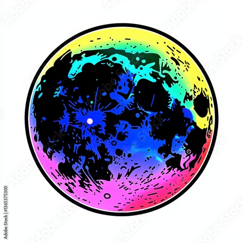 Psychedelic Rainbow Moon Celestial Art Print