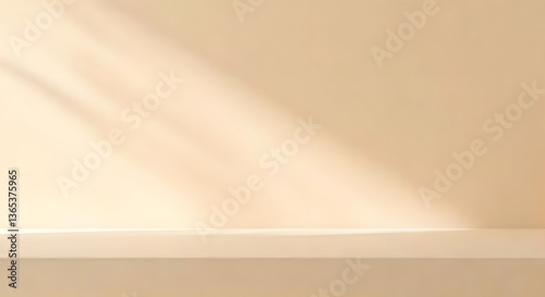 A pastel sandy beige workspace with soft, diffused sunlight and a calming feel, AI Generated