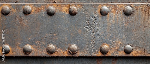 Weathered Steel Plate: Rivets Rust and Deep Groove 
