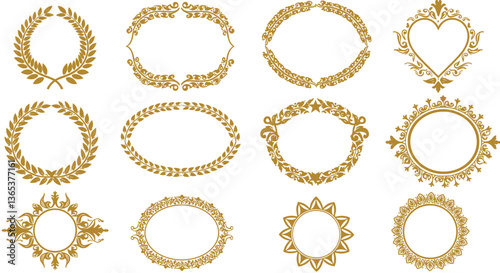 Collection of elegant golden frames. Perfect for design projects.