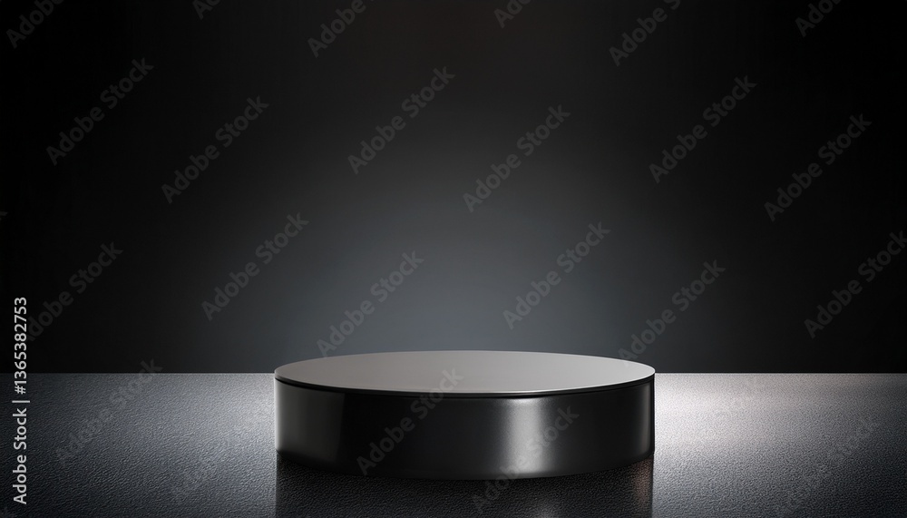 Pedestal of Platform display with black stand podium on dark room background Pedestal of Platform display with black stand podium on dark room background