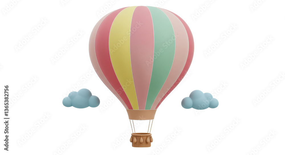 Fototapeta premium Isolated Vintage Hot Air Balloon with Clouds