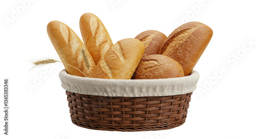 Isolated Bread Basket with Assorted Loaves