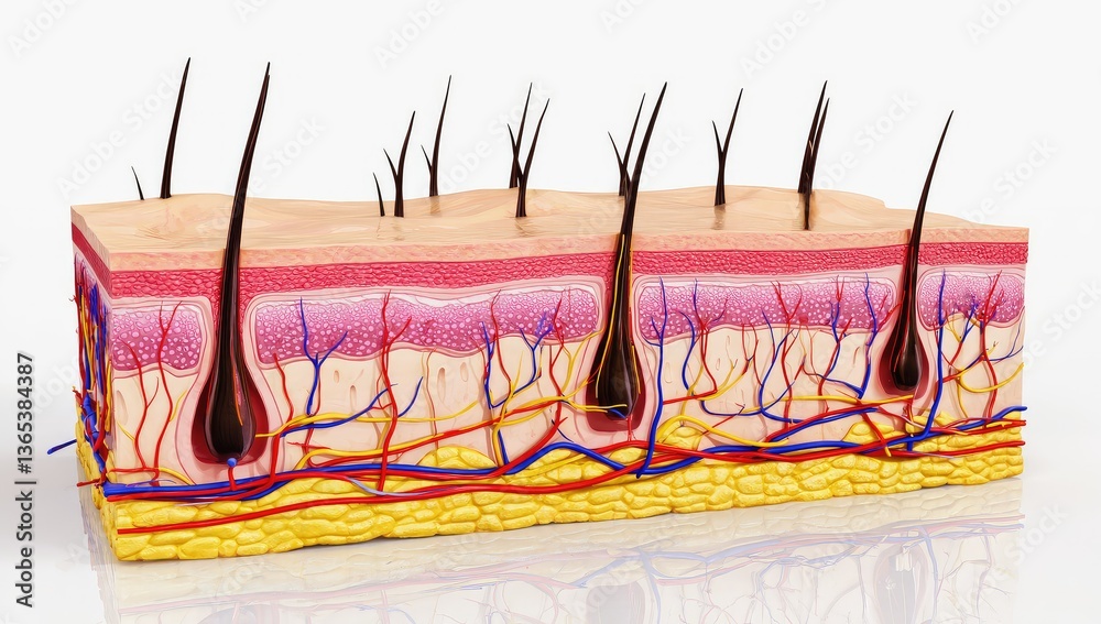 Detailed illustration shows the human skin and hair structure