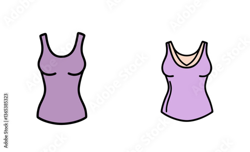 Two stylish purple tank tops in vector illustration with a simple, minimalist design