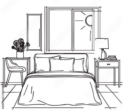 Bedroom. Home interior sketch illustration vector