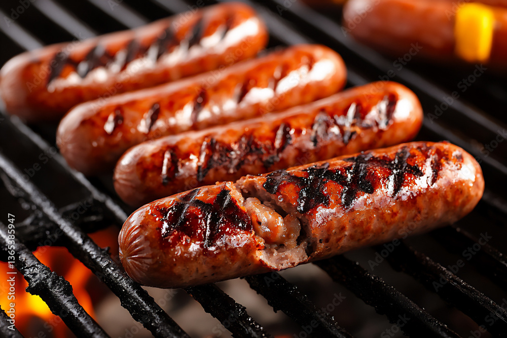 macro shot focusing on the texture and char of a grilled bratwurst macro shot focusing on the texture and char of a grilled bratwurst