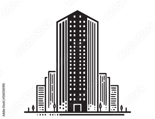 Abstract High rise building sketch. Architecture silhouette