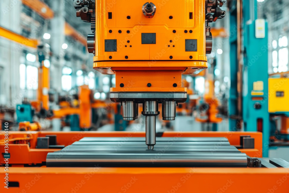 Fototapeta premium High tech hydraulic press in modern industrial setting, showcasing precision engineering and advanced machinery