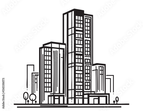 High rise building sketch. Architecture silhouette
