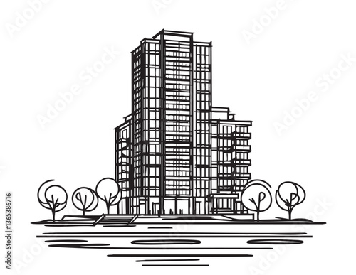 High rise building sketch. Architecture silhouette