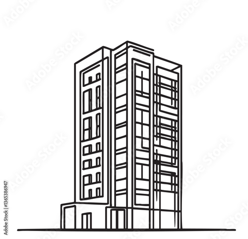 High rise building sketch. Architecture silhouette