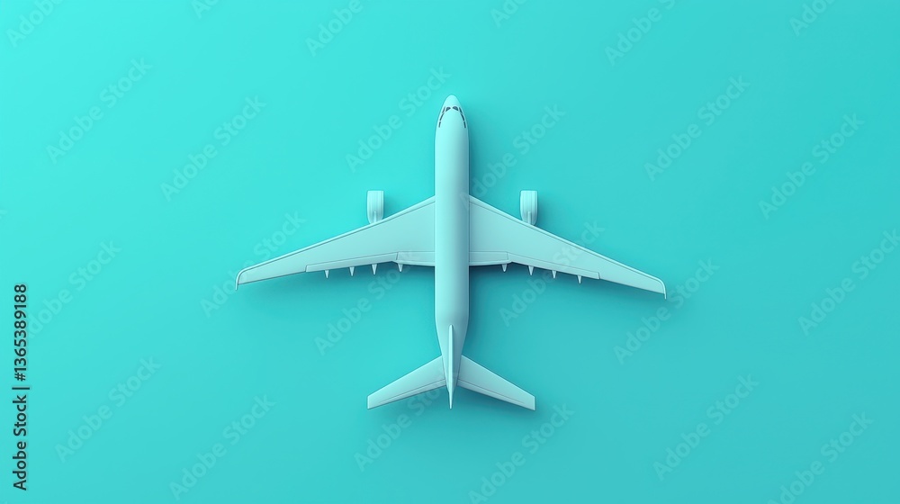 A minimalist illustration of an airplane viewed from above, set against a vibrant turquoise background. A minimalist illustration of an airplane viewed from above, set against a vibrant turquoise background.