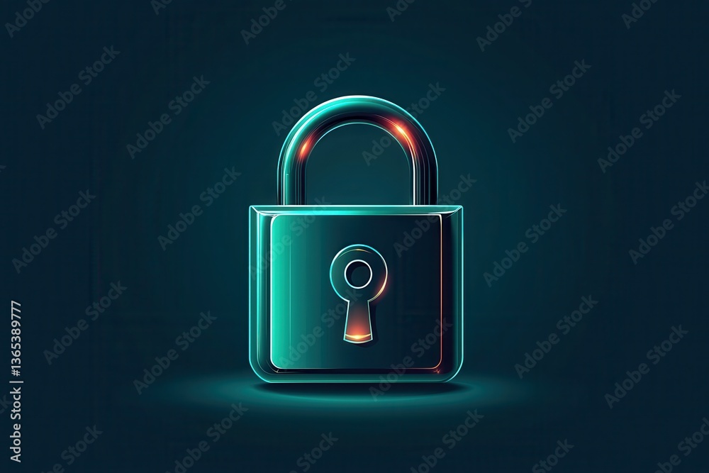 Fototapeta premium A glowing padlock icon symbolizes security and protection against unauthorized access, set against a dark background.