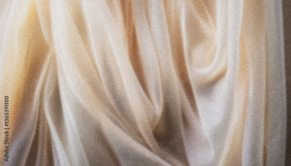 Grainy texture background of beige draped fabric creating elegant folds Grainy texture background of beige draped fabric creating elegant folds