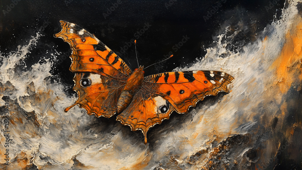 Beautiful painted butterfly on a dark background.