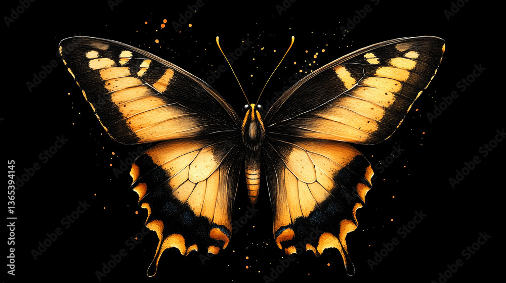 Beautiful painted butterfly on a dark background.
