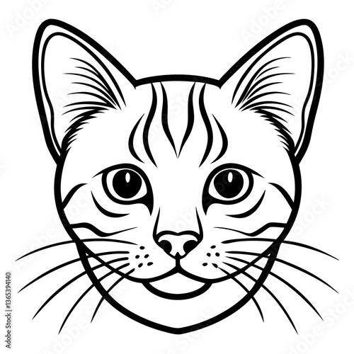 black and white cat face vector illustration. minimalistic cat design on black background. bold line art of a cat's face.