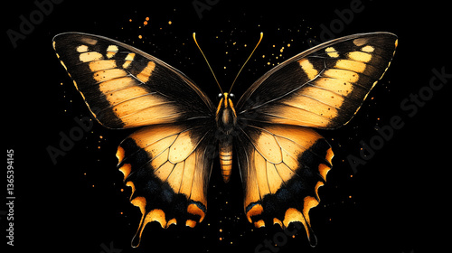 Obraz na płótnie Beautiful painted butterfly on a dark background. w salonie