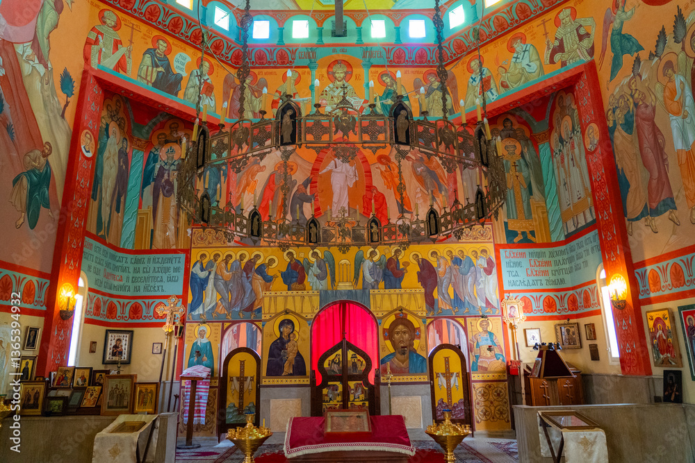 Naklejka premium A fresco on the walls of an Orthodox church depicting Christ and other saints in Rabat.