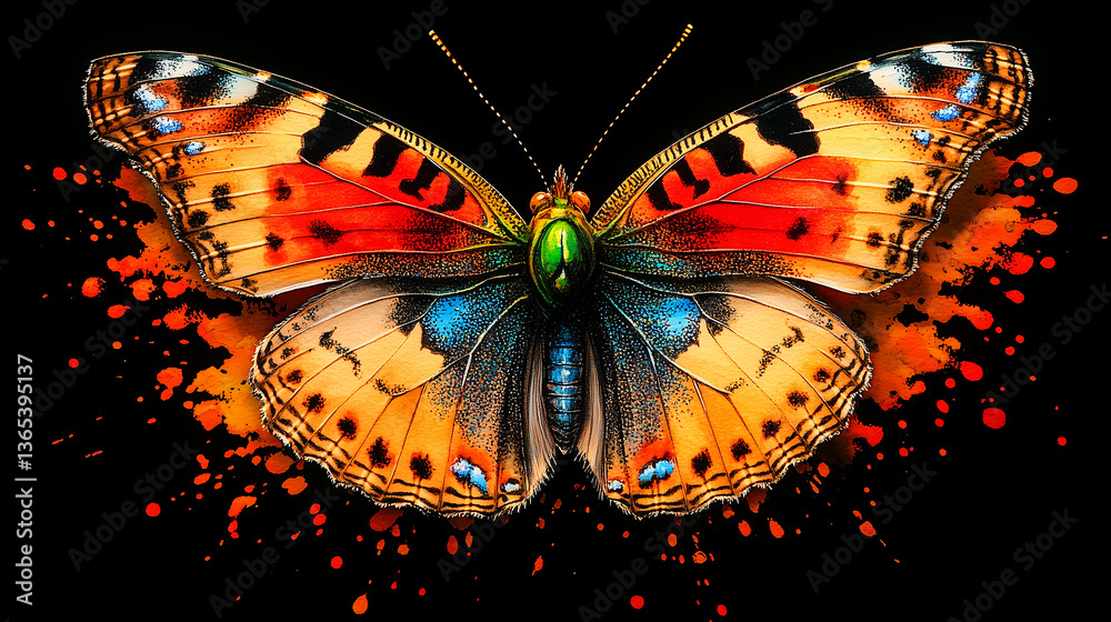 Beautiful painted butterfly on a dark background.
