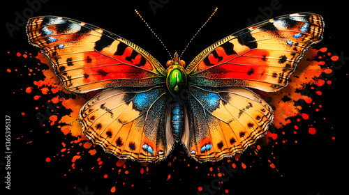 Obraz na płótnie Beautiful painted butterfly on a dark background. w salonie