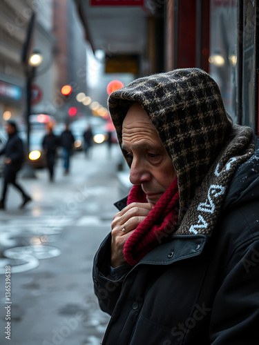 A stark reflection of urban life homeless person enduring the harsh cold of the city streets