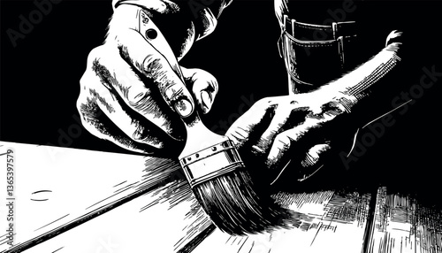 Man Painting Wooden Table with paint Brush