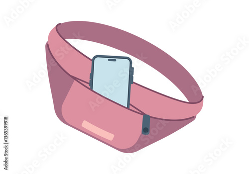 Waist sport bag and smart phone. Healthy lifestyle. Simple flat illustration isolated on white background