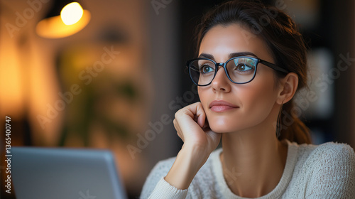 Professional Online Teacher Conducting Virtual Lesson in Home Office photo