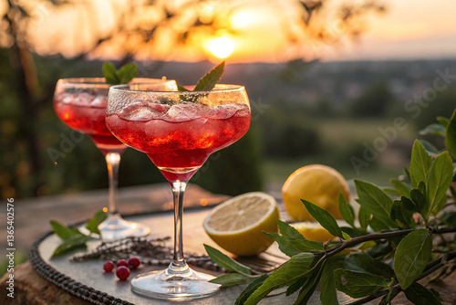 Wallpaper Mural Refreshing Red Sunset Cocktail with Ice – Elegant Summer Evening Drink. Torontodigital.ca