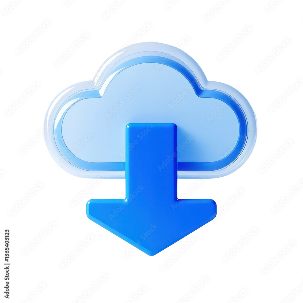 Blue Cloud Download Icon On Transparent Background, Generative AI Blue Cloud Download Icon On Transparent Background, Generative AI