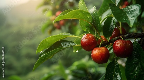 African Cherry Saving Valuable Tree Medicine Illustrate African cherry tree Prunus africana growing slope of Mount Kilimanjaro glossy green leaf swaying wind while conservationist educate local