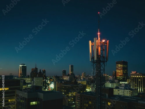 Wallpaper Mural Cityscape illuminated at night showcasing skyline with modern buildings and a communication tower Torontodigital.ca