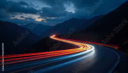cars driving on a winding road at night