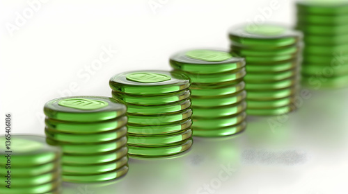 Green Coins Stacked in Bar Chart Illustration Showing Profit Growth